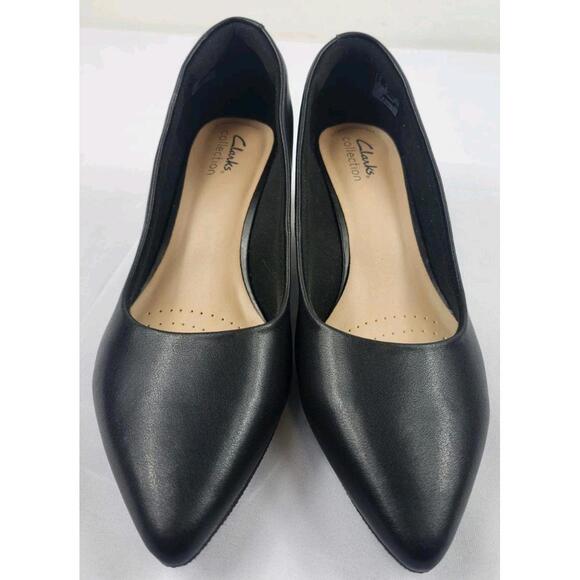 NEW Clarks Collection Womens 8.5 W Black Leather Pumps Heels Slip On Pointed Toe - Picture 4 of 7